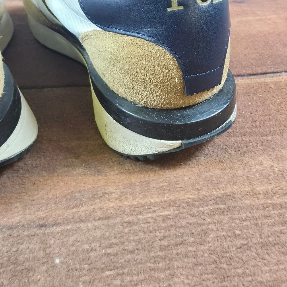 Polo Ralph Lauren Train 85 Sneaker Mens 11 Cream Tan Good Suede Nylon Runner
